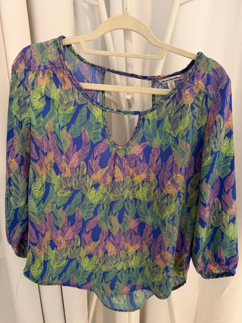 Lightweight Multi-Color Leaf Print Peasant Blouse